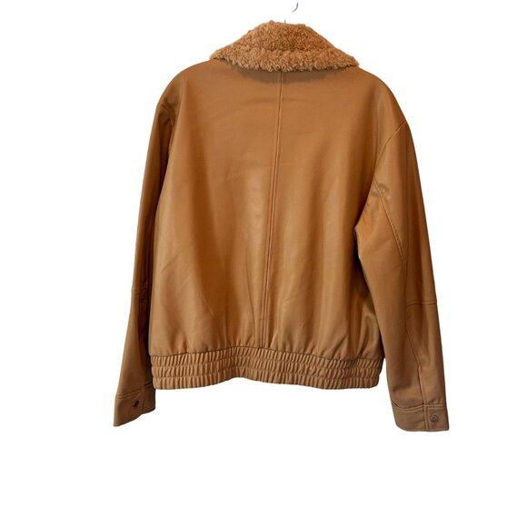 French Connection Size XL Vegan Leather Zipper Waistline  Jacket Sherpa Collar - Picture 10 of 12